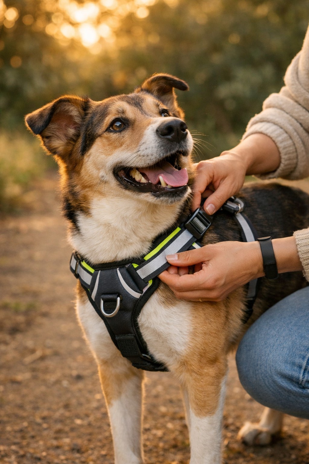 Scene 2 — Harness goes on easily and fits cleanly.